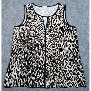 Spense Tank Top Womens L White Black Leopard Print Boat Neck Sleeveless Pullover